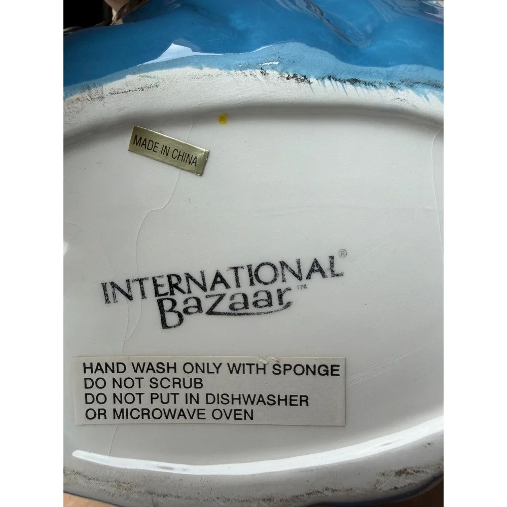 International Bazaar Blue Ceramic Coin Purse‎ Cookie Jar Vintage Style Canister